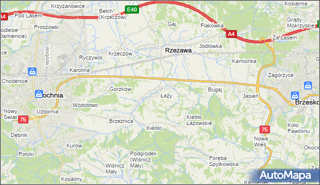 mapa Łazy gmina Rzezawa, Łazy gmina Rzezawa na mapie Targeo