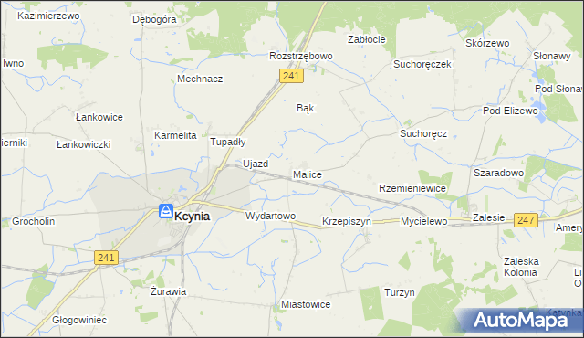 mapa Malice gmina Kcynia, Malice gmina Kcynia na mapie Targeo