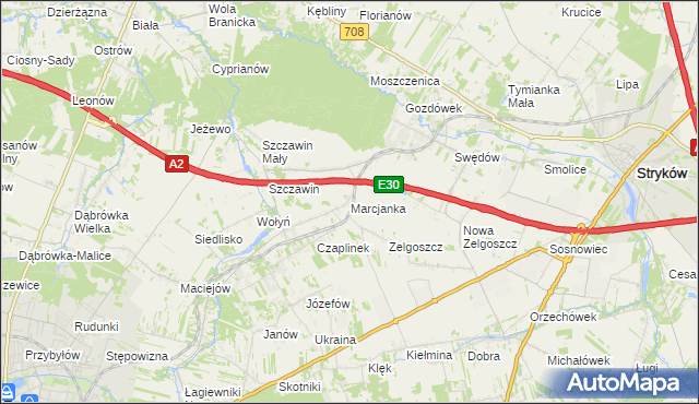 mapa Marcjanka gmina Zgierz, Marcjanka gmina Zgierz na mapie Targeo
