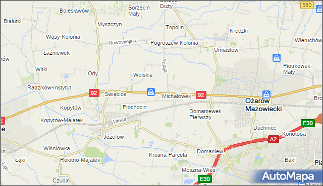 mapa Michałówek gmina Ożarów Mazowiecki, Michałówek gmina Ożarów Mazowiecki na mapie Targeo