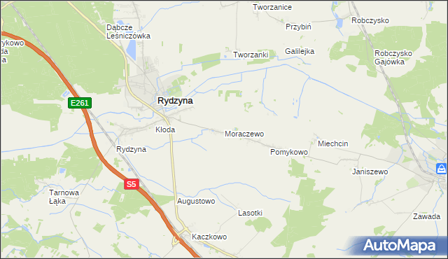 mapa Moraczewo gmina Rydzyna, Moraczewo gmina Rydzyna na mapie Targeo