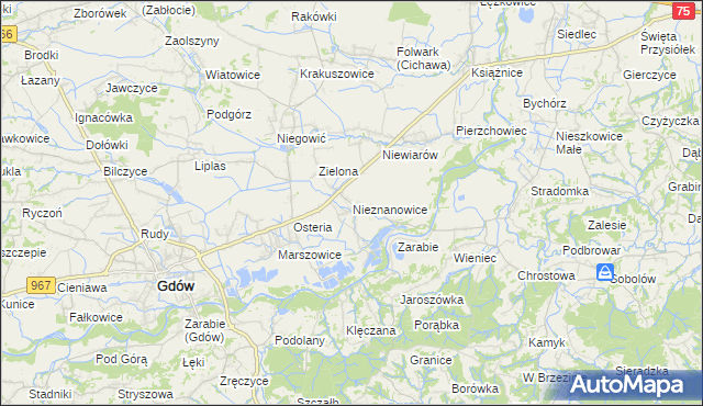 mapa Nieznanowice gmina Gdów, Nieznanowice gmina Gdów na mapie Targeo