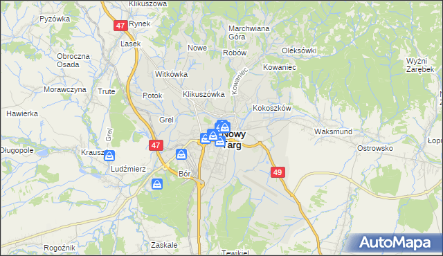 mapa Nowego Targu, Nowy Targ na mapie Targeo