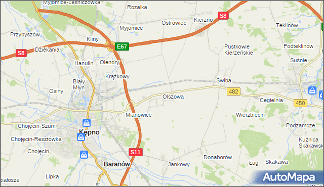 mapa Olszowa gmina Kępno, Olszowa gmina Kępno na mapie Targeo