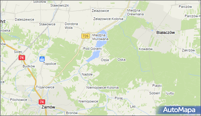 mapa Ossa gmina Białaczów, Ossa gmina Białaczów na mapie Targeo
