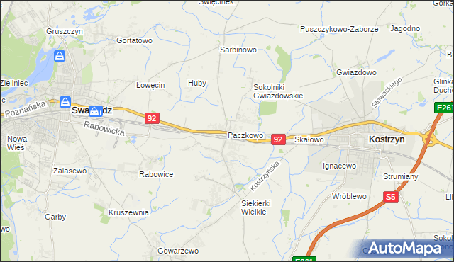 mapa Paczkowo gmina Swarzędz, Paczkowo gmina Swarzędz na mapie Targeo