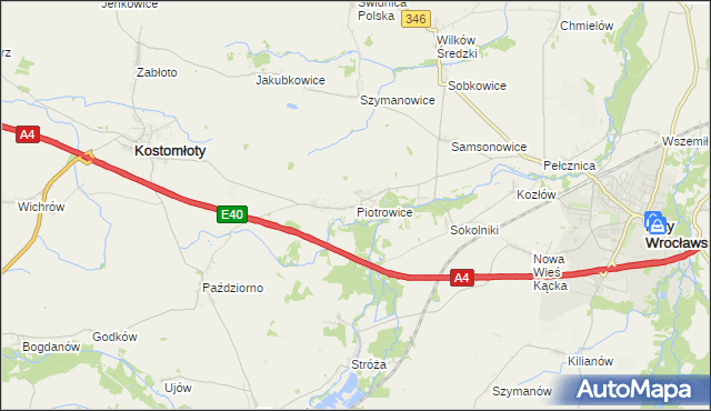 mapa Piotrowice gmina Kostomłoty, Piotrowice gmina Kostomłoty na mapie Targeo