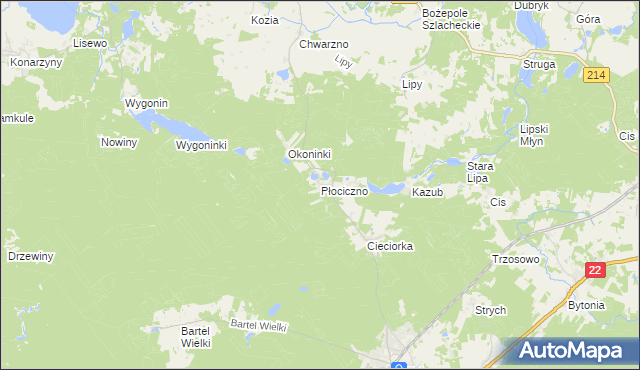 mapa Płociczno gmina Kaliska, Płociczno gmina Kaliska na mapie Targeo