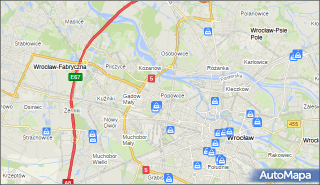 mapa Popowice gmina Wrocław, Popowice gmina Wrocław na mapie Targeo