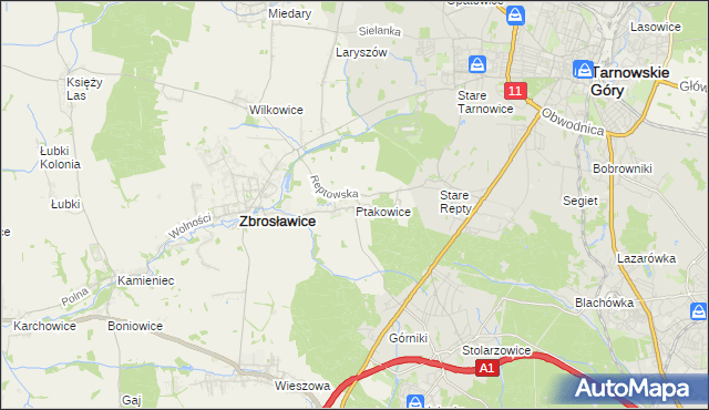 mapa Ptakowice gmina Zbrosławice, Ptakowice gmina Zbrosławice na mapie Targeo