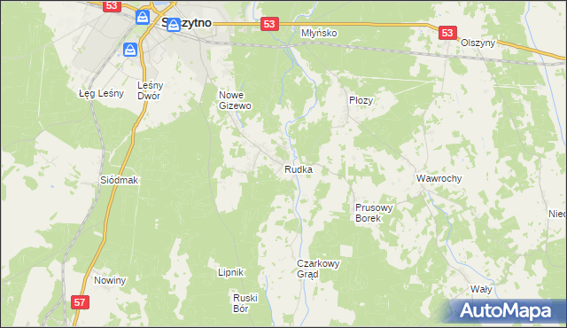 mapa Rudka gmina Szczytno, Rudka gmina Szczytno na mapie Targeo