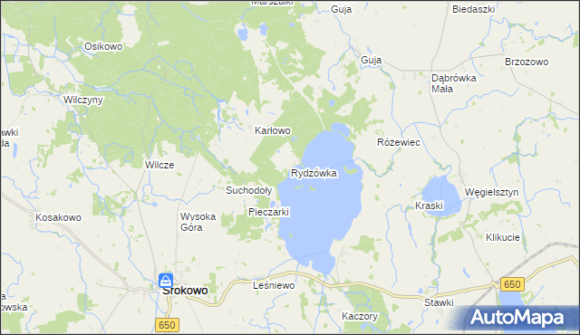 mapa Rydzówka gmina Węgorzewo, Rydzówka gmina Węgorzewo na mapie Targeo
