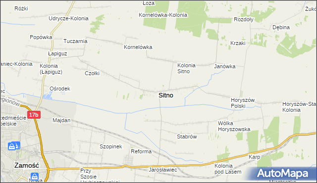 mapa Sitno powiat zamojski, Sitno powiat zamojski na mapie Targeo
