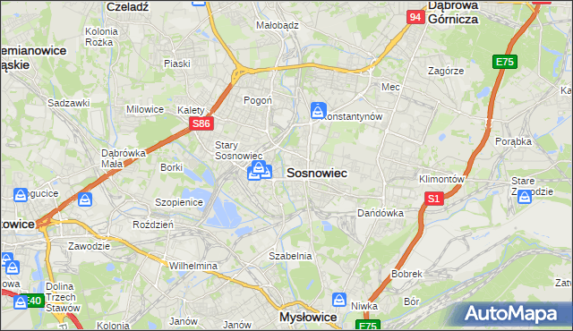 mapa Sosnowca, Sosnowiec na mapie Targeo