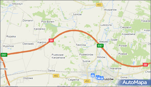 mapa Teklinów gmina Wieruszów, Teklinów gmina Wieruszów na mapie Targeo