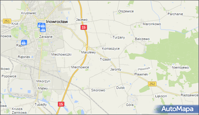 mapa Trzaski gmina Inowrocław, Trzaski gmina Inowrocław na mapie Targeo