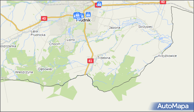 mapa Trzebina gmina Lubrza, Trzebina gmina Lubrza na mapie Targeo