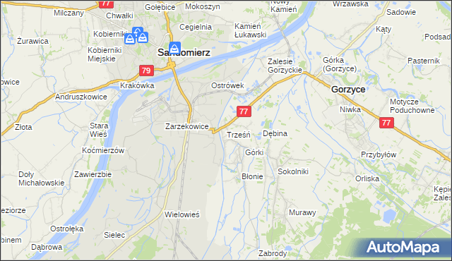 mapa Trześń gmina Gorzyce, Trześń gmina Gorzyce na mapie Targeo