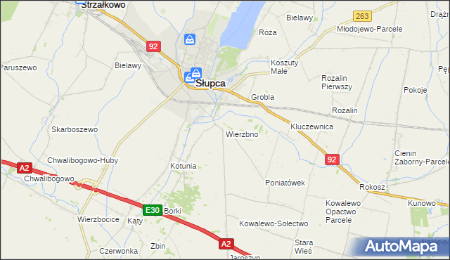 mapa Wierzbno gmina Słupca, Wierzbno gmina Słupca na mapie Targeo