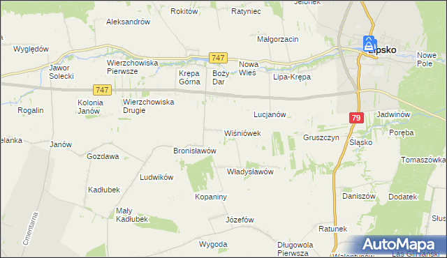 mapa Wiśniówek gmina Lipsko, Wiśniówek gmina Lipsko na mapie Targeo