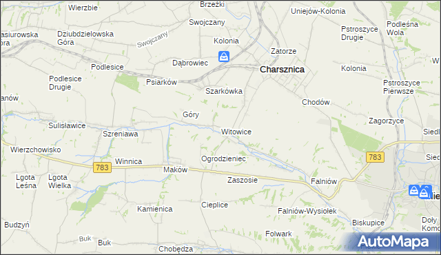 mapa Witowice gmina Charsznica, Witowice gmina Charsznica na mapie Targeo