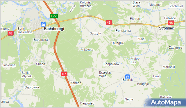 mapa Wojciechówka gmina Białobrzegi, Wojciechówka gmina Białobrzegi na mapie Targeo