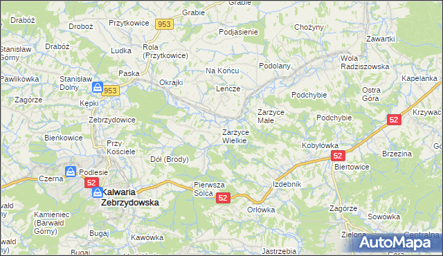 mapa Zarzyce Wielkie, Zarzyce Wielkie na mapie Targeo