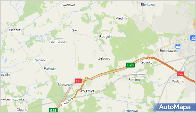 mapa Zębowo gmina Kobylnica, Zębowo gmina Kobylnica na mapie Targeo