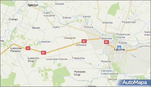 mapa Zofiówka gmina Łęczna, Zofiówka gmina Łęczna na mapie Targeo