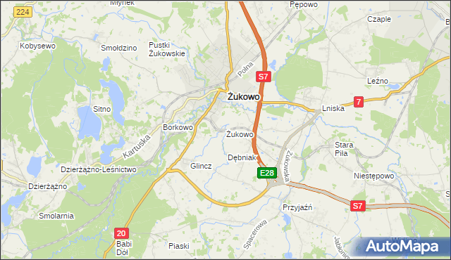 mapa Żukowo powiat kartuski, Żukowo powiat kartuski na mapie Targeo
