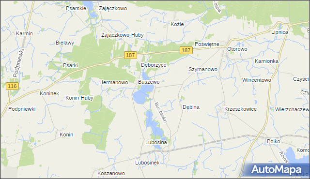 mapa Buszewko gmina Pniewy, Buszewko gmina Pniewy na mapie Targeo