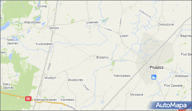 mapa Brzeźno gmina Pruszcz, Brzeźno gmina Pruszcz na mapie Targeo