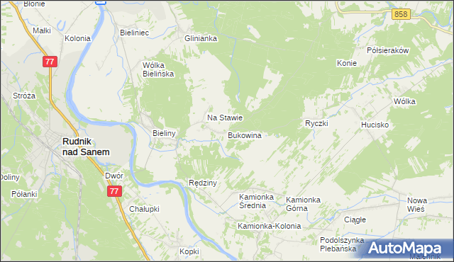 mapa Bukowina gmina Ulanów, Bukowina gmina Ulanów na mapie Targeo