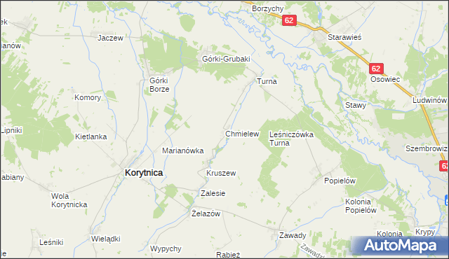 mapa Chmielew gmina Korytnica, Chmielew gmina Korytnica na mapie Targeo