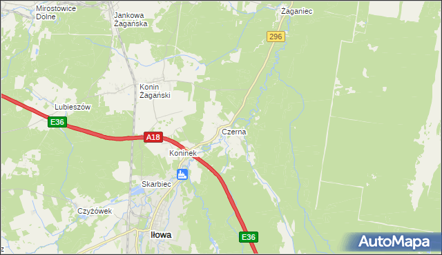 mapa Czerna gmina Iłowa, Czerna gmina Iłowa na mapie Targeo