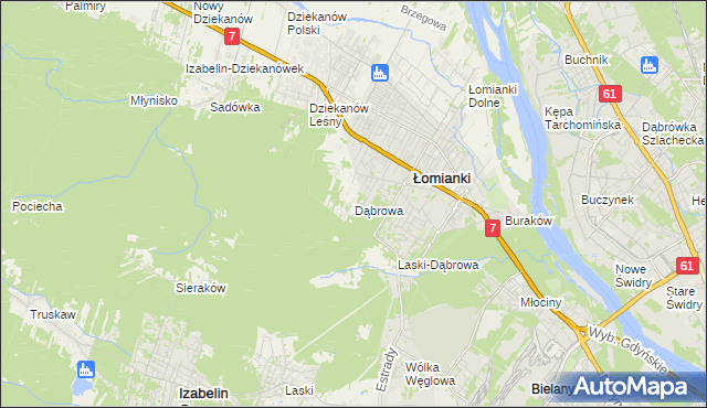 mapa Dąbrowa gmina Łomianki, Dąbrowa gmina Łomianki na mapie Targeo
