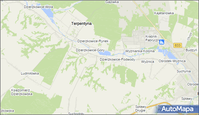 mapa Dzierzkowice-Podwody, Dzierzkowice-Podwody na mapie Targeo