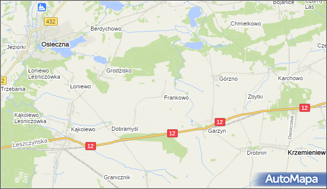 mapa Frankowo gmina Osieczna, Frankowo gmina Osieczna na mapie Targeo
