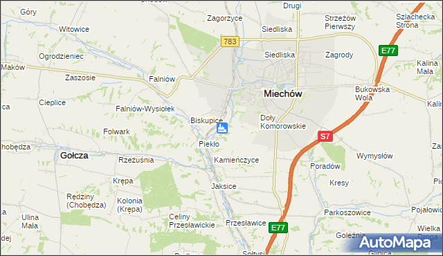 mapa Komorów gmina Miechów, Komorów gmina Miechów na mapie Targeo