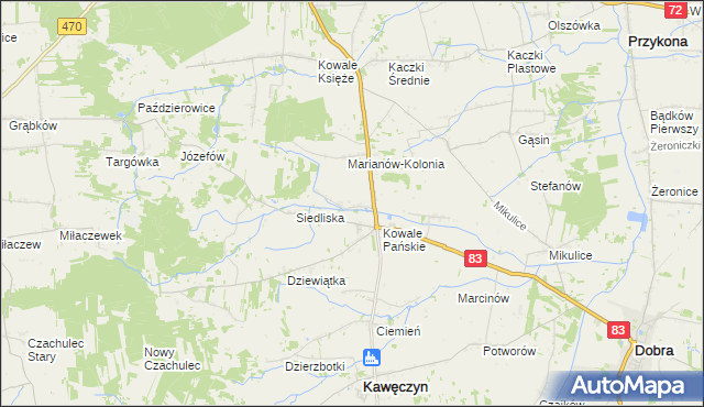 mapa Kowale Pańskie-Kolonia, Kowale Pańskie-Kolonia na mapie Targeo