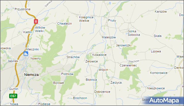 mapa Kowalskie gmina Kondratowice, Kowalskie gmina Kondratowice na mapie Targeo