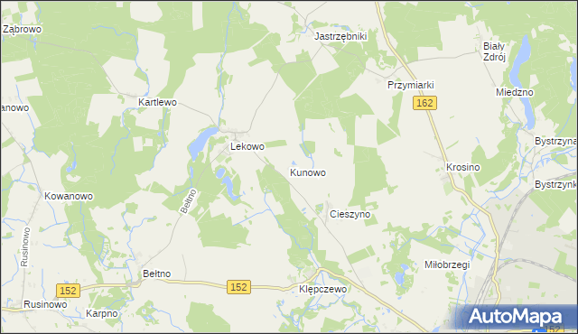 mapa Kunowo gmina Świdwin, Kunowo gmina Świdwin na mapie Targeo