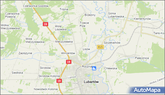 mapa Lisów gmina Lubartów, Lisów gmina Lubartów na mapie Targeo