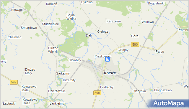 mapa Piaskowiec gmina Korsze, Piaskowiec gmina Korsze na mapie Targeo
