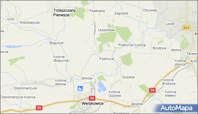 mapa Podhorce gmina Werbkowice, Podhorce gmina Werbkowice na mapie Targeo