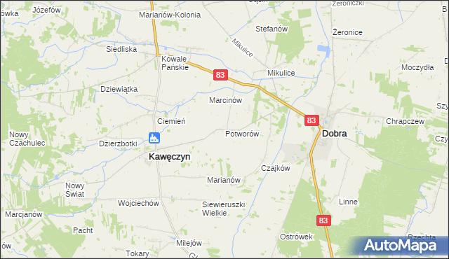 mapa Potworów gmina Dobra, Potworów gmina Dobra na mapie Targeo