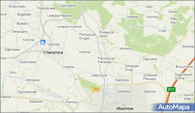 mapa Pstroszyce Pierwsze, Pstroszyce Pierwsze na mapie Targeo