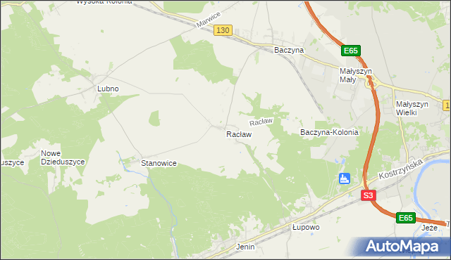 mapa Racław gmina Bogdaniec, Racław gmina Bogdaniec na mapie Targeo