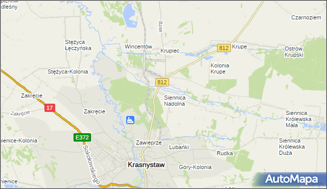 mapa Siennica Nadolna gmina Krasnystaw, Siennica Nadolna gmina Krasnystaw na mapie Targeo