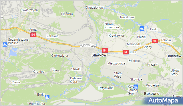 mapa Sławków powiat będziński, Sławków powiat będziński na mapie Targeo